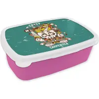 MuchoWow Broodtrommel Roze - Lunchbox - Brooddoos - Vintage - Schedel - Gereedschap - 18x12x6 cm - Kinderen - Meisje