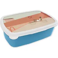 MuchoWow Broodtrommel Blauw - Lunchbox - Brooddoos - Vrouwen - Strandstoel - Zwembad - Pastel - 18x12x6 cm - Kinderen - Jongen