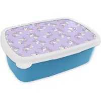 MuchoWow Broodtrommel Blauw - Lunchbox - Brooddoos - Eenhoorn - Pastel - Patronen - 18x12x6 cm - Kinderen - Jongen