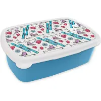 MuchoWow Broodtrommel Blauw - Lunchbox - Brooddoos - Wintersport - Patronen - Schaatsen - 18x12x6 cm - Kinderen - Jongen