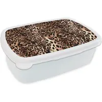 MuchoWow Broodtrommel Wit - Lunchbox Dierenprint - Luipaard - Design - Luxe - Brooddoos 18x12x6 cm - Brood lunch box - Broodtrommels voor kinderen en volwassenen
