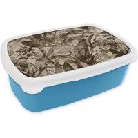 MuchoWow Broodtrommel Blauw - Lunchbox - Brooddoos - Jungle - Panter - Vintage - Patroon - 18x12x6 cm - Kinderen - Jongen