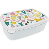MuchoWow Broodtrommel Wit - Lunchbox - Brooddoos - Zomer - Symbolen - Patroon - 18x12x6 cm - Volwassenen