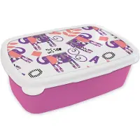 MuchoWow Broodtrommel Roze - Lunchbox - Brooddoos - Olifanten - Bladeren - Paars - Patroon - 18x12x6 cm - Kinderen - Meisje