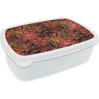 MuchoWow Broodtrommel Wit - Lunchbox - Brooddoos - Bloemen - Bladeren - Design - 18x12x6 cm - Volwassenen