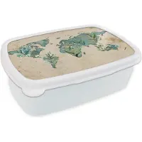MuchoWow Broodtrommel Wit - Lunchbox - Brooddoos - Wereldkaart - Papyrus - Vintage - 18x12x6 cm - Volwassenen