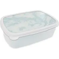 MuchoWow Broodtrommel Wit - Lunchbox - Brooddoos - Marmer - Blauw - Patroon - 18x12x6 cm - Volwassenen