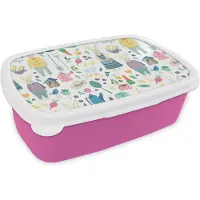 MuchoWow Broodtrommel Roze - Lunchbox - Brooddoos - Patronen - Konijn - Lente - Tuin - 18x12x6 cm - Kinderen - Meisje