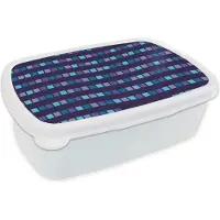 MuchoWow Broodtrommel Wit - Lunchbox - Brooddoos - Blokken - Waves - Patronen - 18x12x6 cm - Volwassenen