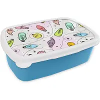 MuchoWow Broodtrommel Blauw - Lunchbox - Brooddoos - Pastel - Regenboog - Lamp - Patronen - 18x12x6 cm - Kinderen - Jongen