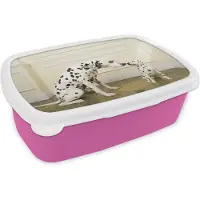 MuchoWow Broodtrommel Roze - Lunchbox - Brooddoos - Hond - Pup - Huis - 18x12x6 cm - Kinderen - Meisje