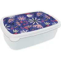 MuchoWow Broodtrommel Wit - Lunchbox - Brooddoos - Patronen - Abstract - Bloemen - 18x12x6 cm - Volwassenen