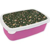 MuchoWow Broodtrommel Roze - Lunchbox Panter - Goud - Patronen - Luxe - Brooddoos 18x12x6 cm - Brood lunch box - Broodtrommels voor kinderen en volwassenen