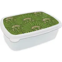 MuchoWow Broodtrommel Wit - Lunchbox - Brooddoos - Palmblad - Patronen - Jungle - Tropisch - 18x12x6 cm - Volwassenen