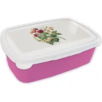 MuchoWow Broodtrommel Roze - Lunchbox - Brooddoos - Aardbei - Fruit - Vintage - 18x12x6 cm - Kinderen - Meisje