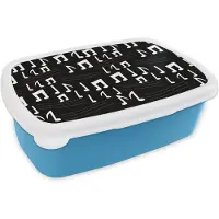MuchoWow Broodtrommel Blauw - Lunchbox - Brooddoos - Muziek - Zwart Wit - Patroon - 18x12x6 cm - Kinderen - Jongen