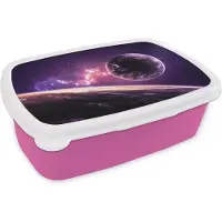 MuchoWow Broodtrommel Roze - Lunchbox - Brooddoos - Planeten - Ruimte - Sterren - 18x12x6 cm - Kinderen - Meisje