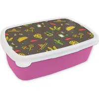 MuchoWow Broodtrommel Roze - Lunchbox - Brooddoos - Patroon - Mexico - Sombrero - 18x12x6 cm - Kinderen - Meisje
