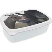 MuchoWow Broodtrommel Wit - Lunchbox - Brooddoos - Kind - Ezel - Kus - 18x12x6 cm - Volwassenen