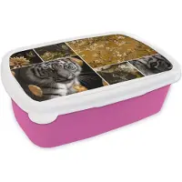 MuchoWow Broodtrommel Roze - Lunchbox - Brooddoos - Goud - Zwart - Kunst - Glitter - 18x12x6 cm - Kinderen - Meisje