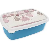 MuchoWow Broodtrommel Blauw - Lunchbox - Brooddoos - Baby kleren - Meisje - Knuffelbeer - Waslijn - Design - 18x12x6 cm - Kinderen - Jongen