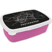 MuchoWow Broodtrommel Roze - Lunchbox - Brooddoos - Kaart - Zoetermeer - Zwart - 18x12x6 cm - Kinderen - Meisje