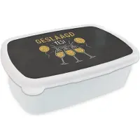 MuchoWow Broodtrommel Wit - Lunchbox - Brooddoos - Spreuken - Quotes - 'Geslaagd, Yes!' - 18x12x6 cm - Volwassenen