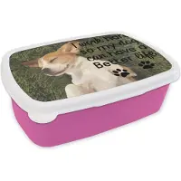 MuchoWow Broodtrommel Roze - Lunchbox - Brooddoos - I work hard so my dog can have a better life - Spreuken - Quotes - Hond - 18x12x6 cm - Kinderen - Meisje