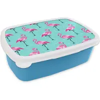 MuchoWow Broodtrommel Blauw - Lunchbox - Brooddoos - Flamingo - Roze - Patroon - 18x12x6 cm - Kinderen - Jongen