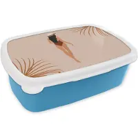 MuchoWow Broodtrommel Blauw - Lunchbox - Brooddoos - Zomer - Vrouw - Abstract - 18x12x6 cm - Kinderen - Jongen