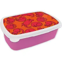 MuchoWow Broodtrommel Roze - Lunchbox - Brooddoos - Patronen - Kat - Oranje - Jongens - Meisjes - Kinderen - Kindje - 18x12x6 cm - Kinderen - Meisje