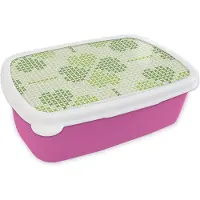 MuchoWow Broodtrommel Roze - Lunchbox - Brooddoos - Klaver - Patronen - Groen - 18x12x6 cm - Kinderen - Meisje