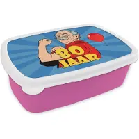 MuchoWow Broodtrommel Roze - Lunchbox - Brooddoos - Verjaardag - Man - 80 Jaar - 18x12x6 cm - Kinderen - Meisje
