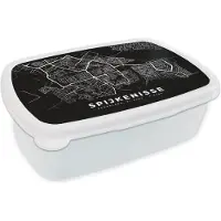 MuchoWow Broodtrommel Wit - Lunchbox - Brooddoos - Kaart - Spijkenisse - Zwart - 18x12x6 cm - Volwassenen