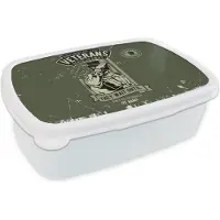 MuchoWow Broodtrommel Wit - Lunchbox - Brooddoos - Vintage - Leger - Vlag - 18x12x6 cm - Volwassenen