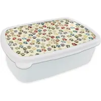 MuchoWow Broodtrommel Wit - Lunchbox - Brooddoos - Patronen - Hond - Poten - Jongens - Meisjes - Kinderen - Kindje - 18x12x6 cm - Volwassenen