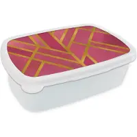 MuchoWow Broodtrommel Wit - Lunchbox - Brooddoos - Goud - Design - Roze - 18x12x6 cm - Volwassenen