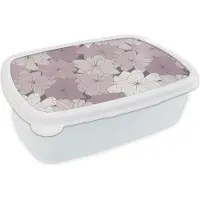 MuchoWow Broodtrommel Wit - Lunchbox - Brooddoos - Patroon - Bloemen - Minimalisme - 18x12x6 cm - Volwassenen