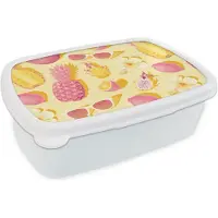 MuchoWow Broodtrommel Wit - Lunchbox - Brooddoos - Zomer - Ananas - Geel - 18x12x6 cm - Volwassenen