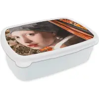 MuchoWow Broodtrommel Wit - Lunchbox - Brooddoos - Meisje met de parel - Vermeer - Collage - 18x12x6 cm - Volwassenen