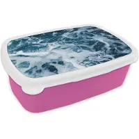 MuchoWow Broodtrommel Roze - Lunchbox - Brooddoos - Golven - Water - Oceaan - Schuim - 18x12x6 cm - Kinderen - Meisje