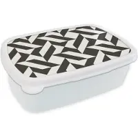 MuchoWow Broodtrommel Wit - Lunchbox - Brooddoos - Zwart - Wit - Geometrische vormen - Patronen - 18x12x6 cm - Volwassenen