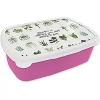 MuchoWow Broodtrommel Roze - Lunchbox - Brooddoos - Quotes - Spreuken - Happiness is... watching your plant starting to grow - 18x12x6 cm - Kinderen - Meisje