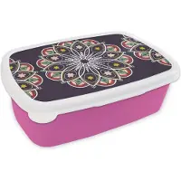 MuchoWow Broodtrommel Roze - Lunchbox - Brooddoos - Mandala - Ster - Design - 18x12x6 cm - Kinderen - Meisje