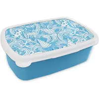 MuchoWow Broodtrommel Blauw - Lunchbox - Brooddoos - Patronen - Carnaval - Masker - 18x12x6 cm - Kinderen - Jongen
