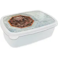 MuchoWow Broodtrommel Wit - Lunchbox - Brooddoos - Rode draak in octagon - 18x12x6 cm - Volwassenen