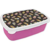 MuchoWow Broodtrommel Roze - Lunchbox - Brooddoos - Patronen - Baard - Gezicht - Jongens - Kinderen - Kids - 18x12x6 cm - Kinderen - Meisje