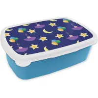 MuchoWow Broodtrommel Blauw - Lunchbox - Brooddoos - Sterren - Patronen - Paraplu - Geboorte - 18x12x6 cm - Kinderen - Jongen