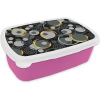 MuchoWow Broodtrommel Roze - Lunchbox - Brooddoos - Goud - Cirkel - Patronen - 18x12x6 cm - Kinderen - Meisje