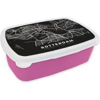 MuchoWow Broodtrommel Roze - Lunchbox - Brooddoos - Rotterdam - Stadskaart - Zwart - 18x12x6 cm - Kinderen - Meisje